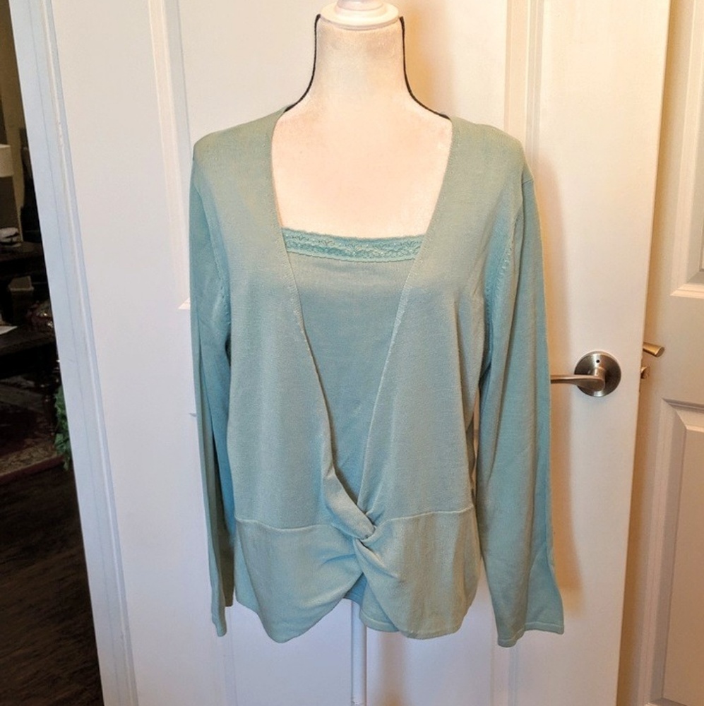 Seafoam/pale aqua top with beading and lace
